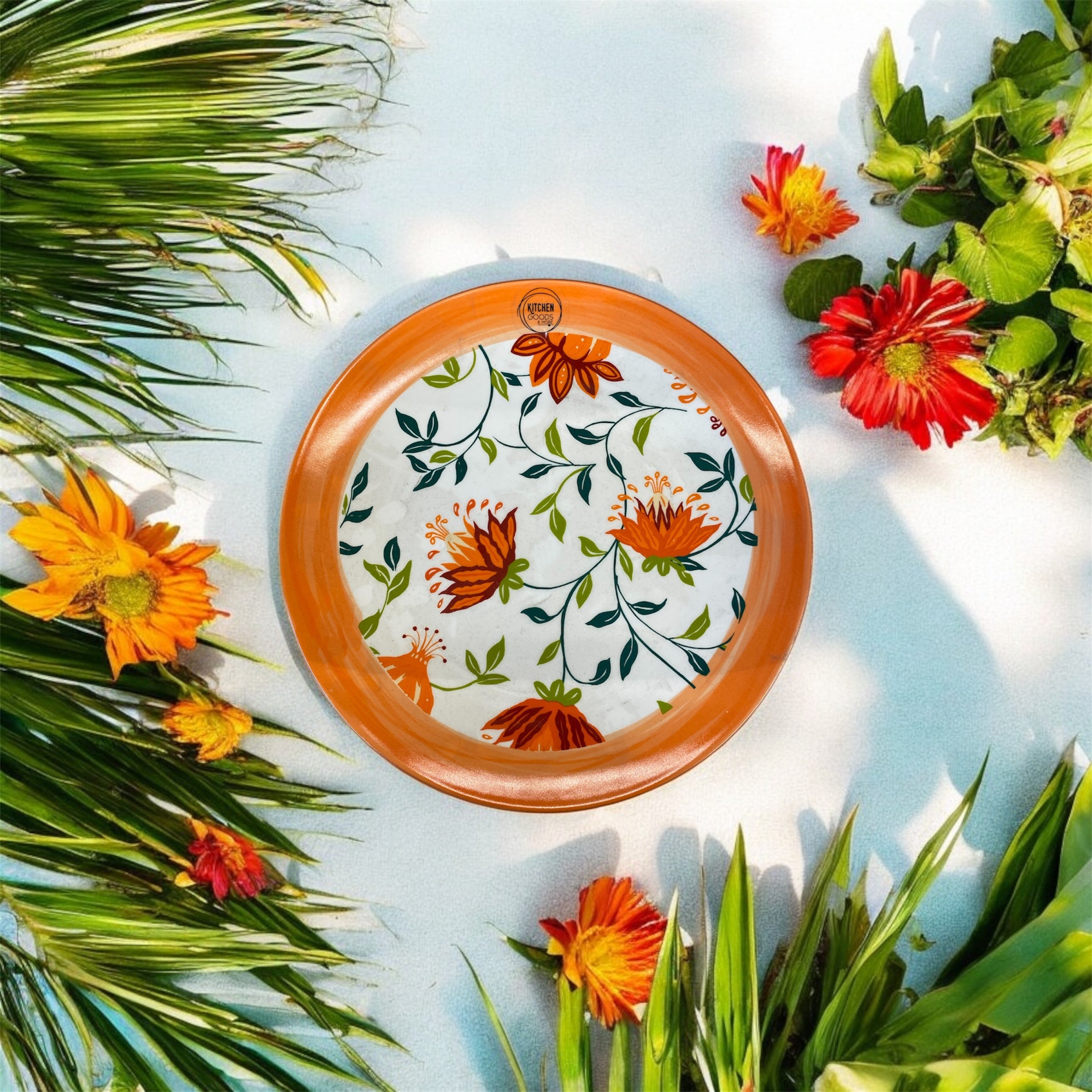 Set 6pz piatti piani in porcellana arancione fantasia floreale idea regalo Kaemingk Set 6pz piatti piani in porcellana arancione fantasia floreale idea regalo Kaemingk